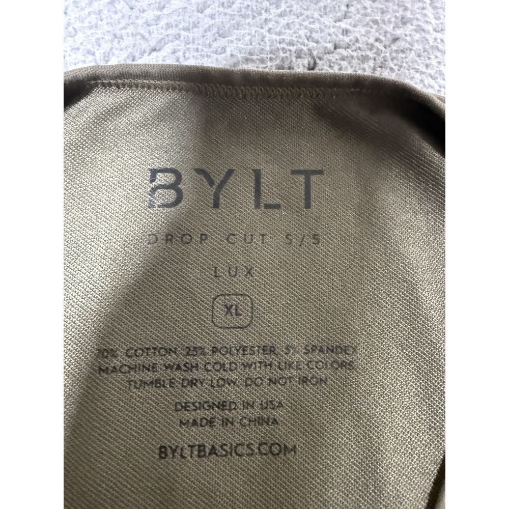 BYLT Drop Cut LUX Shirt Mens XL Brown Short Sleeve Curved Hem Tagless Tee Casual - Picture 3 of 8